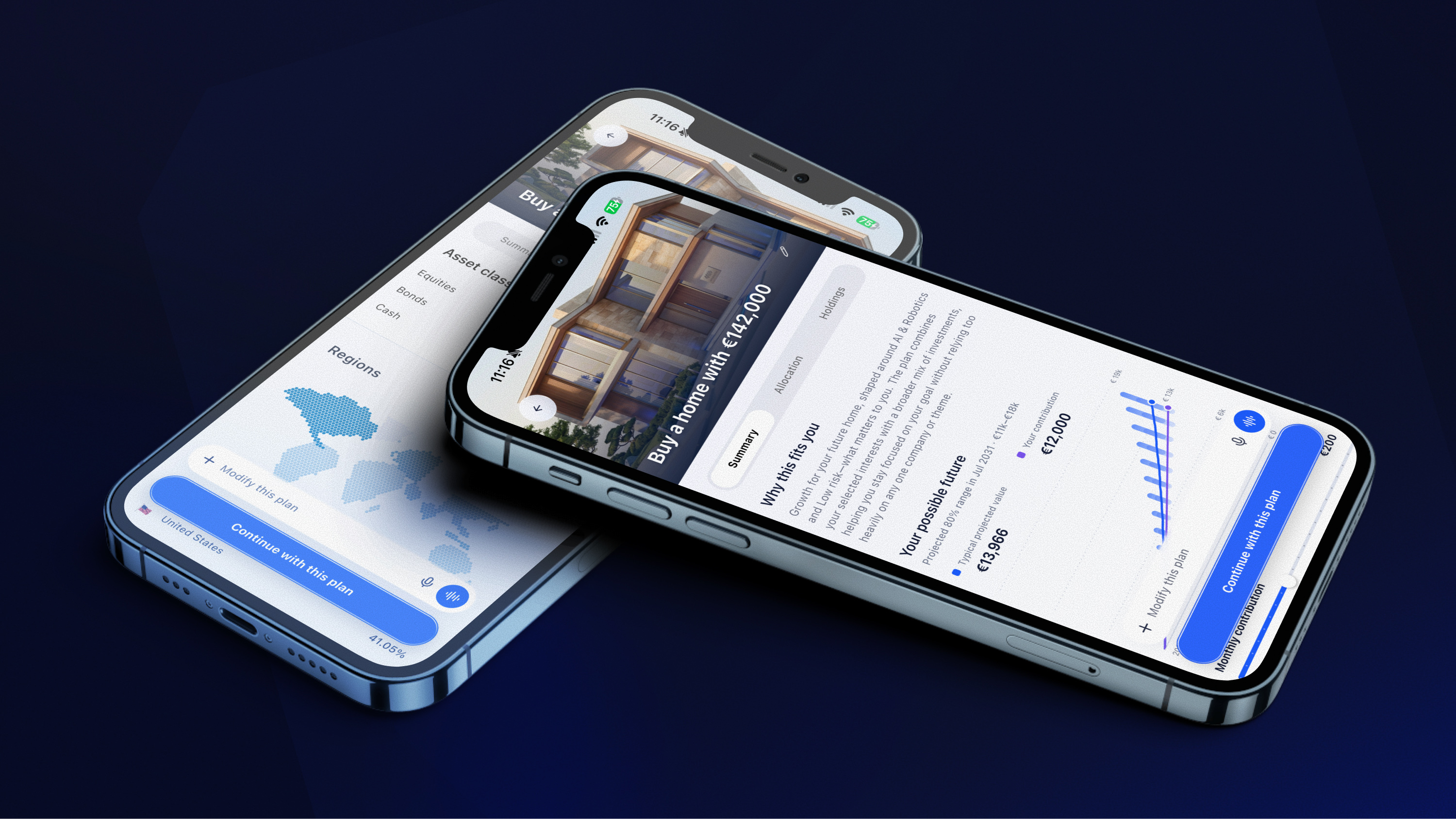 Personalised goal-based investment plan shown across two phones